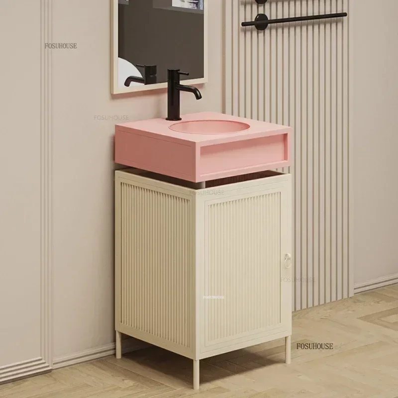 โมเดิร์นสไตล์อุตสาหกรรมห้องน้ําอ่างล้างจานอ่างล้างจาน Creative Home อ่างล้างหน้าโลหะ Commercial Simple สีห้องน้ํา Vanity ตู้ 1