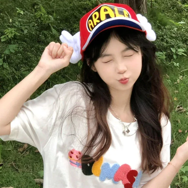 Anime Dr. Slump Hat Cosplay Arale Angel Wings Hats Cotton Baseball Caps Adult Sun Hat Duck Tongue