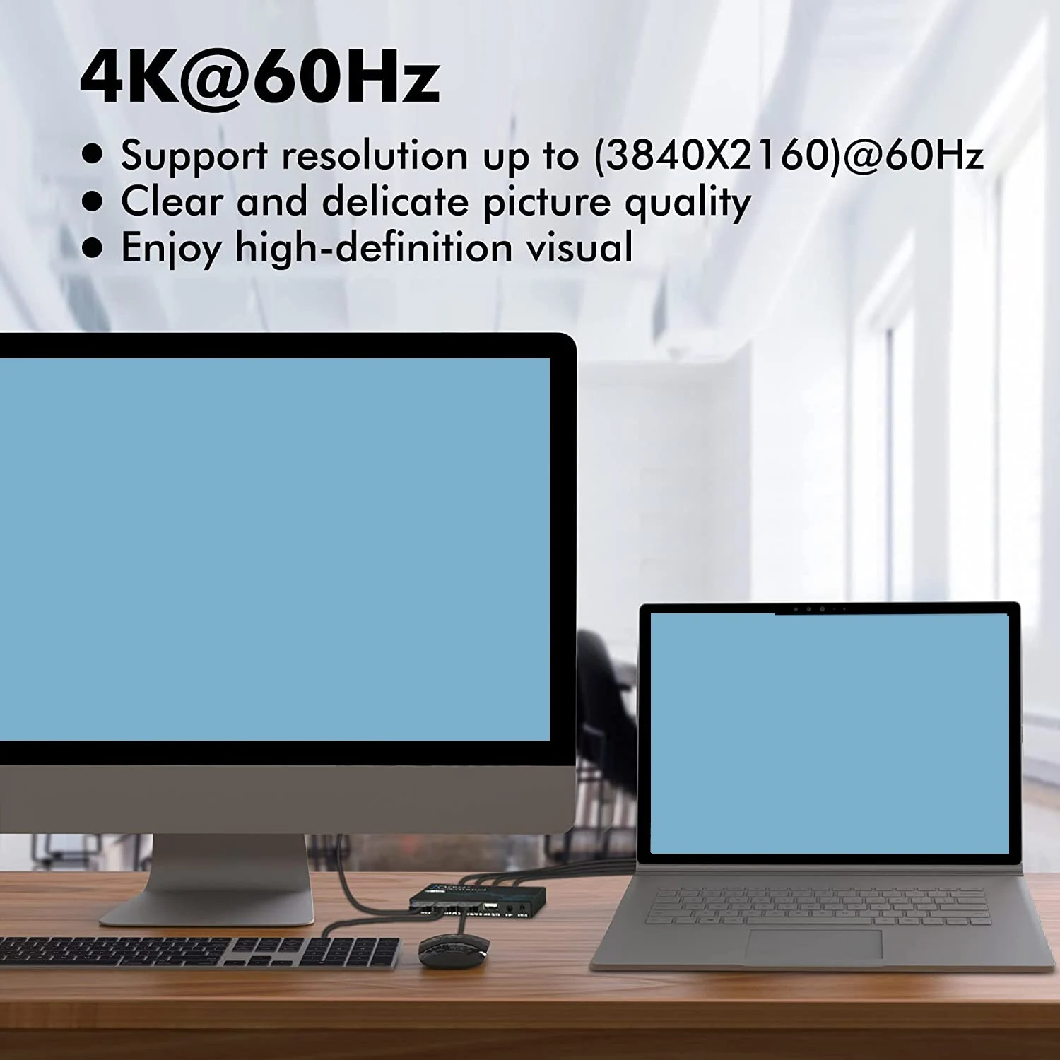 SCLS DisplayPort KVM 스위치, 2개의 컴퓨터 공유 키보드 마우스 프린터 및 Ultra HD 모니터용 4K@60Hz DP USB 스위처