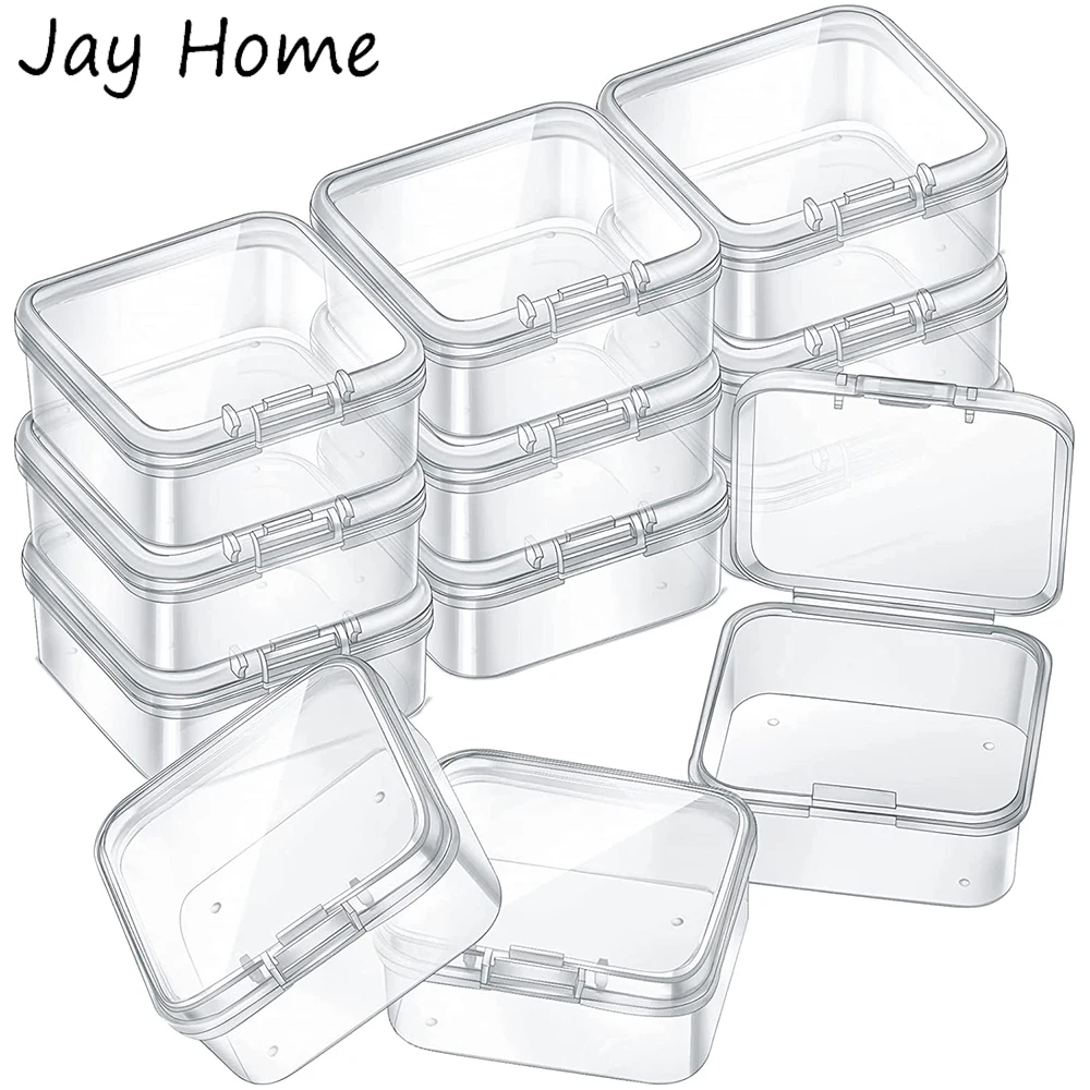 5Pcs Small Clear Plastic Case Square Beads Storage Container Box with Hinged Lid for DIY Crafts Jewelry Beads Sewing Supplies