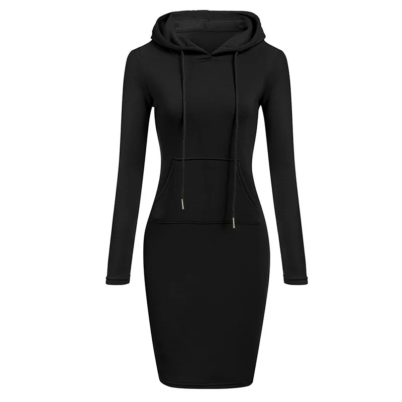 Women Knee-Length Pocket Dress Hooded Warm Sweat Shirt Long Sleeve Simple Casual Sport Clothes Fashion Workout Lounge Streetwear 4