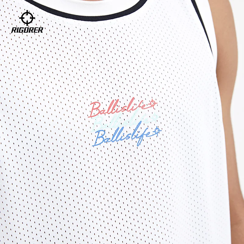 RIGORER Sports man vest sleeveless Leisure Sweat-wicking Breathable Mesh Loose Basketball Print tank top singlet sleeveless man