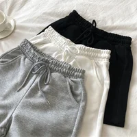 High Waist Spor orts for Women Elastic Waist Loose Fit Tee-quarter Length Pants Casual Outerwear Polyester Cotton Blend