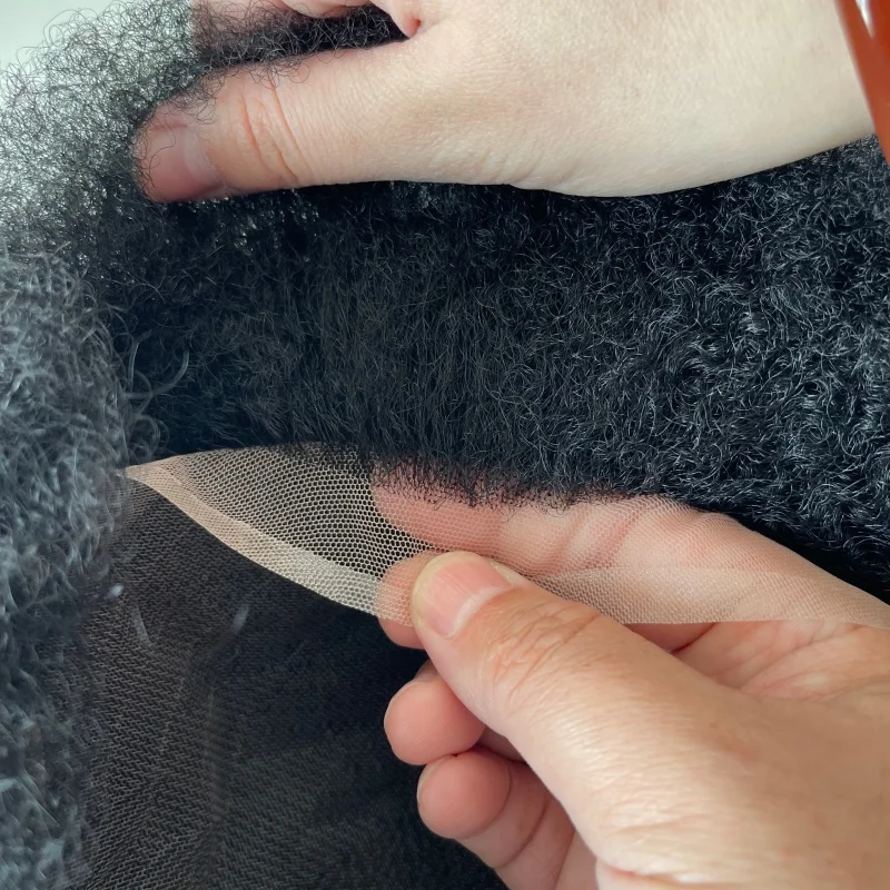 브라질산 버진 인모 헤어피스 킹키 컬 4mm 웨이브 부분가발 8x10 풀 레이스 유닛 (흑인 남성용)