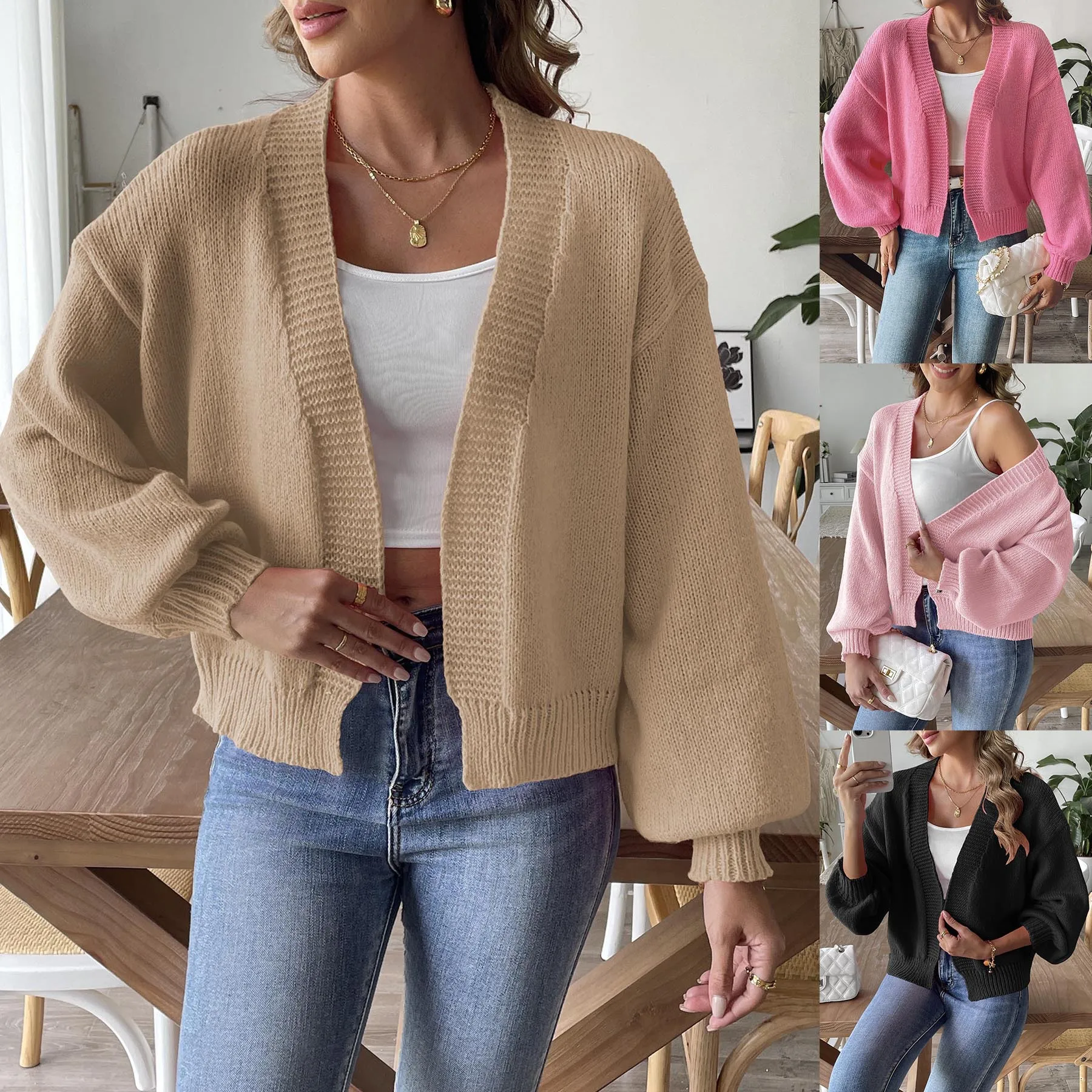 Women Casual Solid Color Knitted Sweater Cardigan