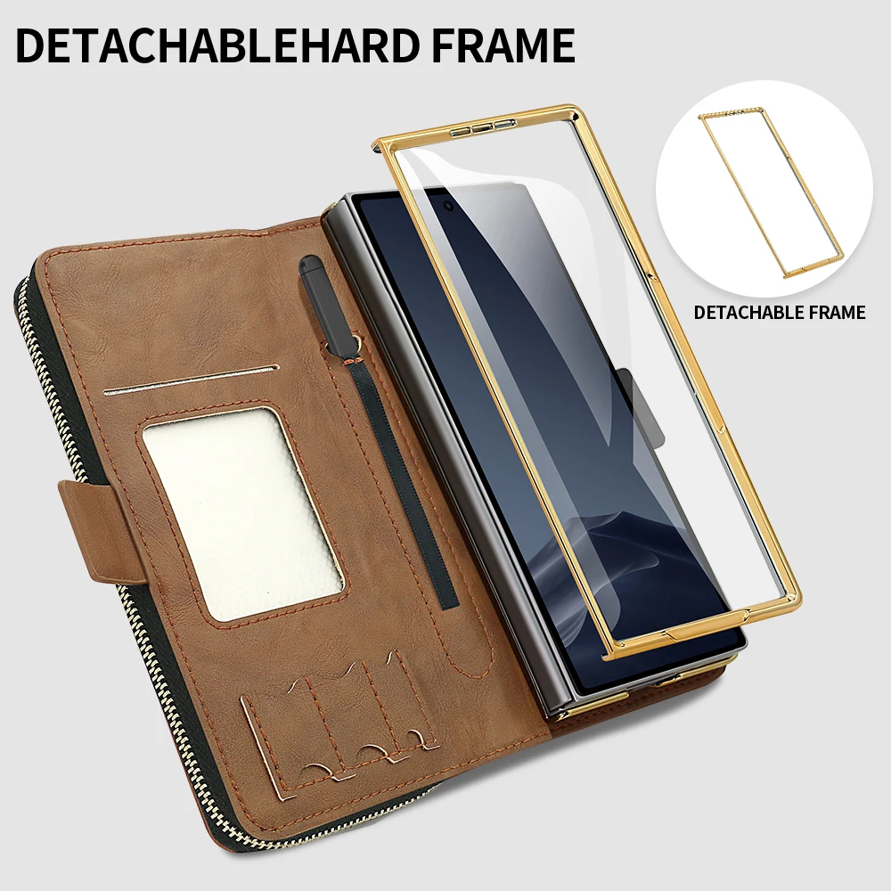 Faux Leather Flip RFID Wallet Phone Case with Hand Grip, Credit Card Slots, Magnetic Clasp, and Stylus