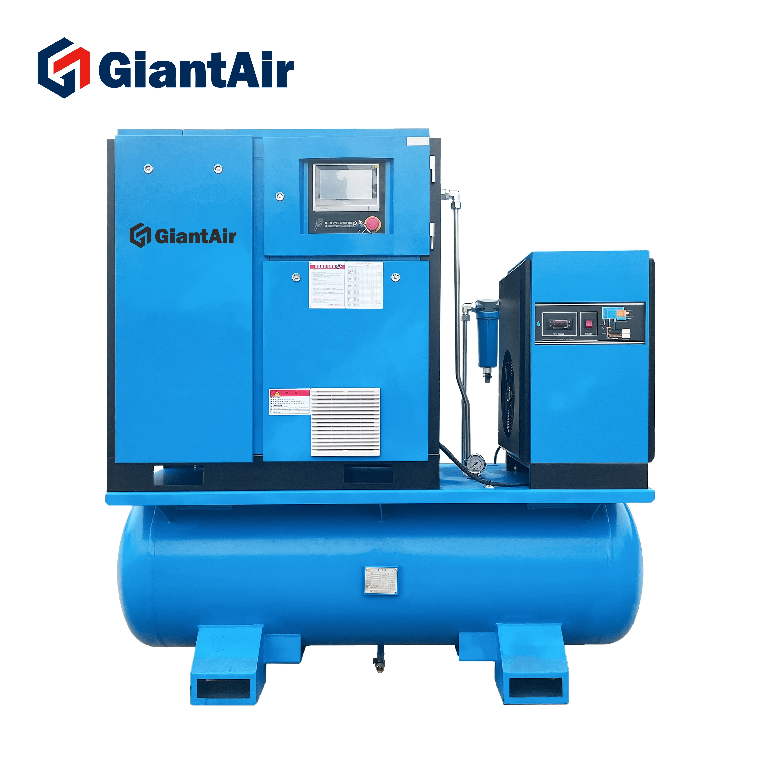 Giantair Compresor De Aire Silencioso Libre De Aceite 5Hp Vite Compressore Essiccatore D'Aria Costruito In Pompa D'Aria Da 3 Kw