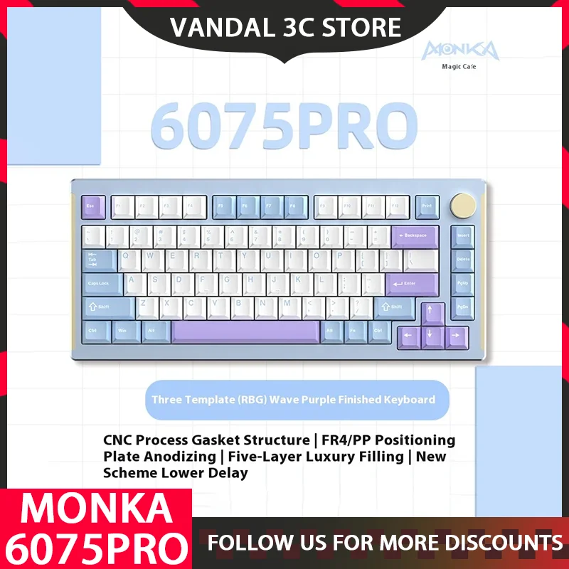 

Клавиатура Monka 6075pro Беспроводная Механическая из алюминиевого сплава с Bluetooth