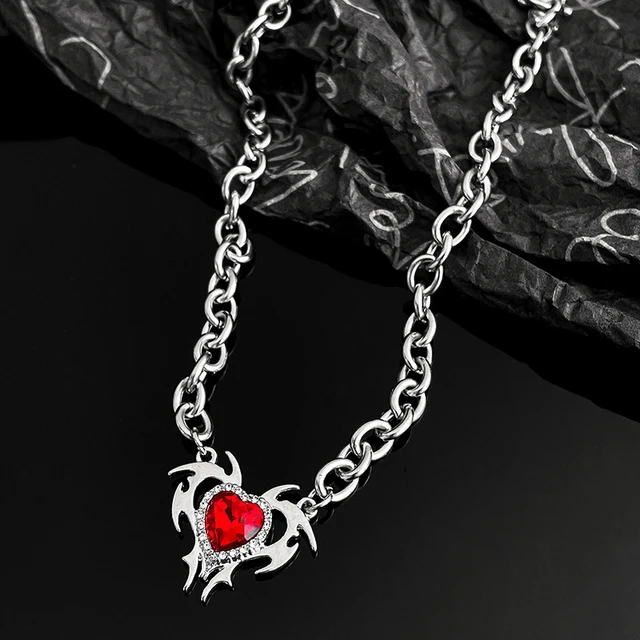 Y2K Spider Web Thorns Love Heart Pendant Necklaces Women Punk Gothic Cool  Sweet Rock Insect Crystal Pearl Neck Chains Jewelry