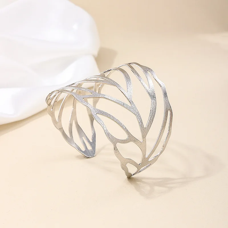 Geometric Bracelet For Women Metal Hollowed Leaf Mesh Punk Opening Cuff Holiday Party Gift Jewelry BB010