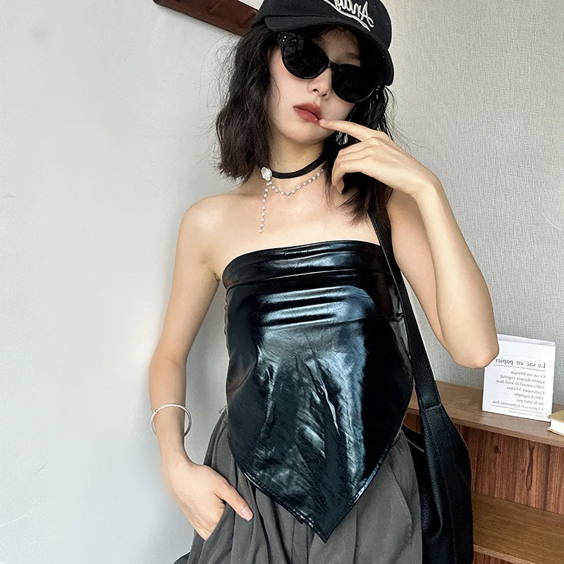 Retro Spicy Style PU Leather Headscarf Hat for Women Summer Y2k Square Scarf Hip-hop Kerchief Korean Series Versatile Headband 5