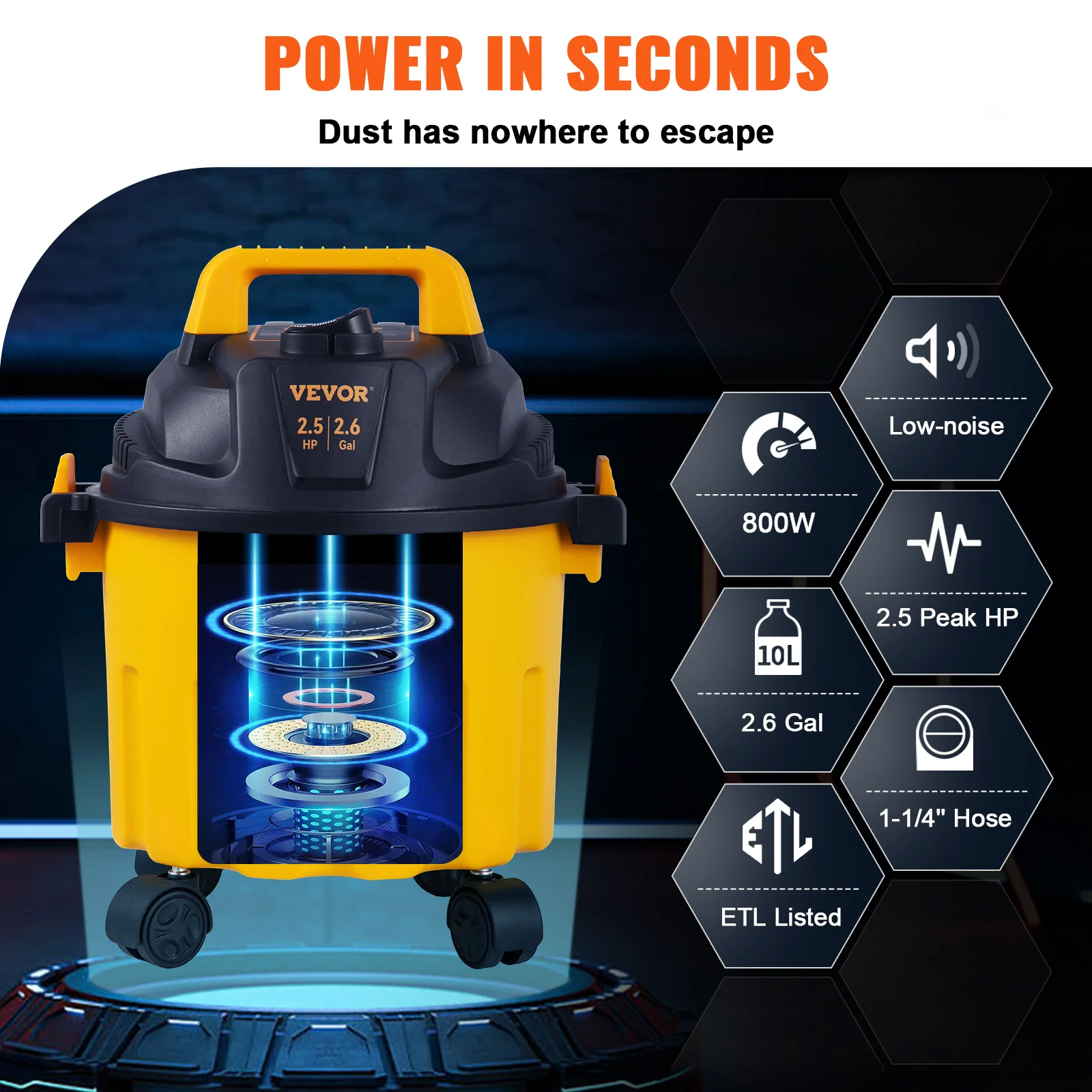 VEVOR Portable Wet and Dry Vacuum Cleaner 800W/1200W Power Strong Suction Vacuum Cleaner - Image 3