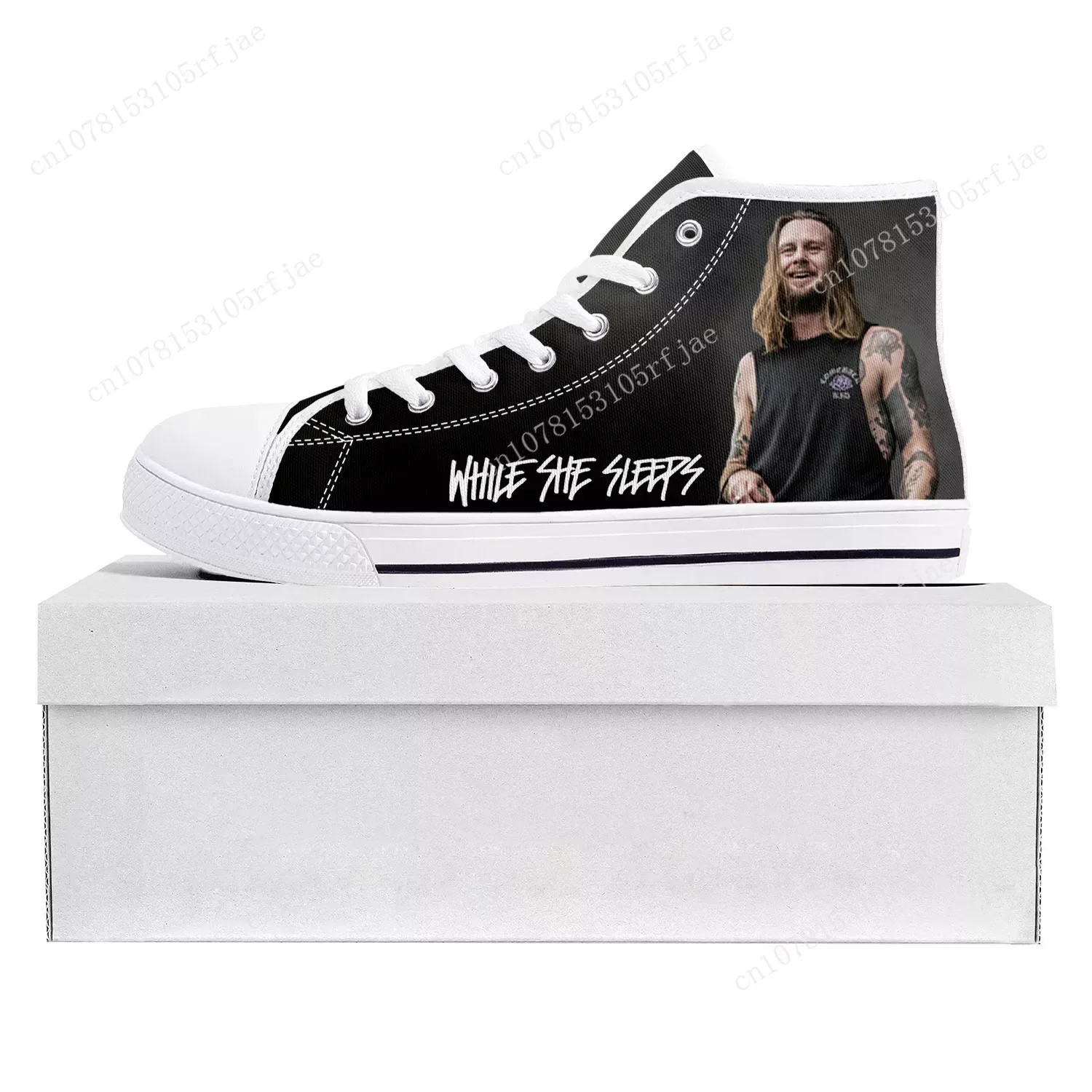 While She Sleeps Metalcore Band High Top High Quality Sneakers Mens Womens Teenager Canvas Sneaker Couple Shoe Custom Shoe White