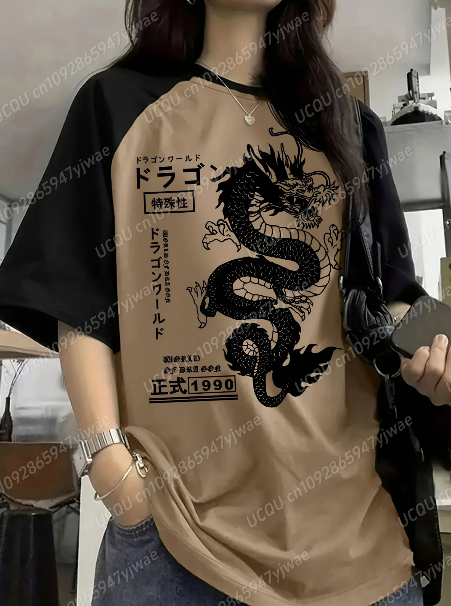 2025 Summer Women Japanese Dragon Print Woman T Shirt Short