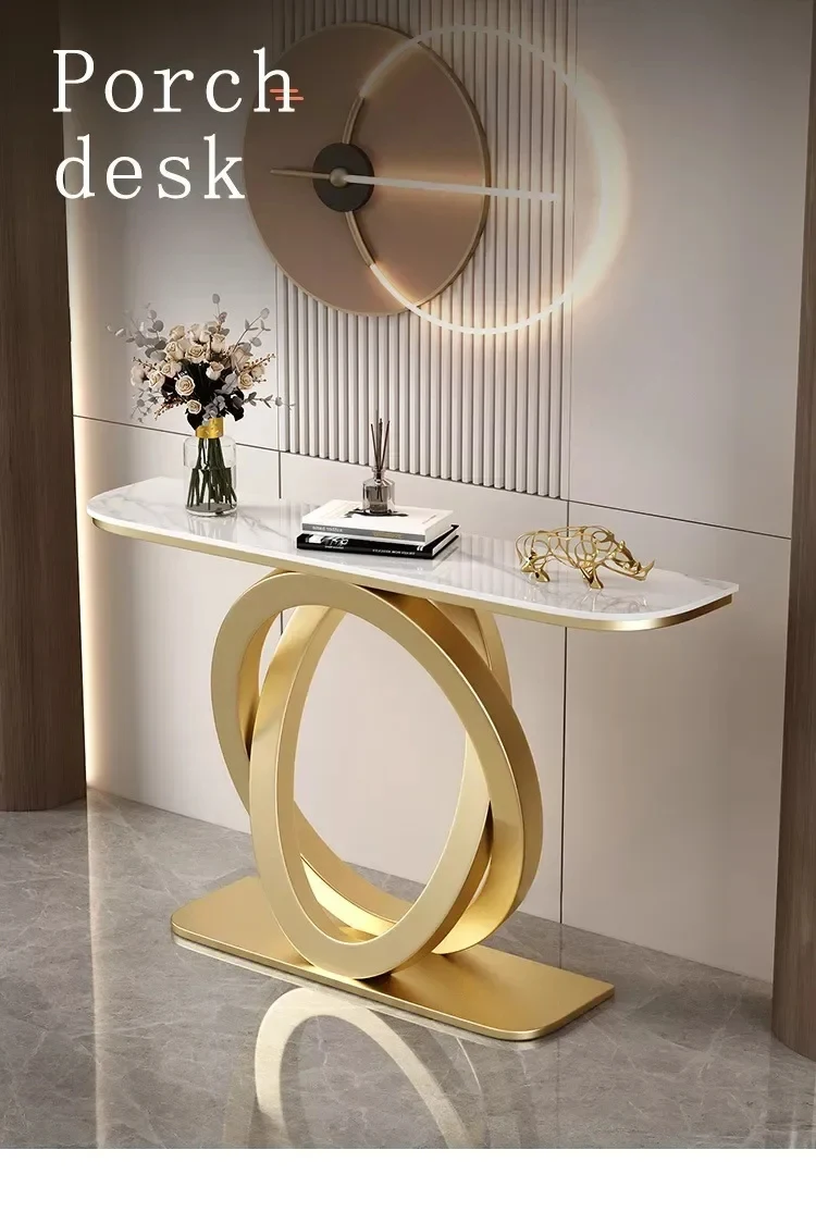 Description Picture 5 of itemLuxurious Slate Console Tables Italian Semicircular Iron Entrance Cabinet Table Home Furniture Creative Corridor End View Desk T