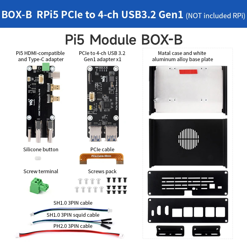 Raspberry Pi 5 All-In-One Mini-Computer Kit PCIe to 4-Ch USB3.2