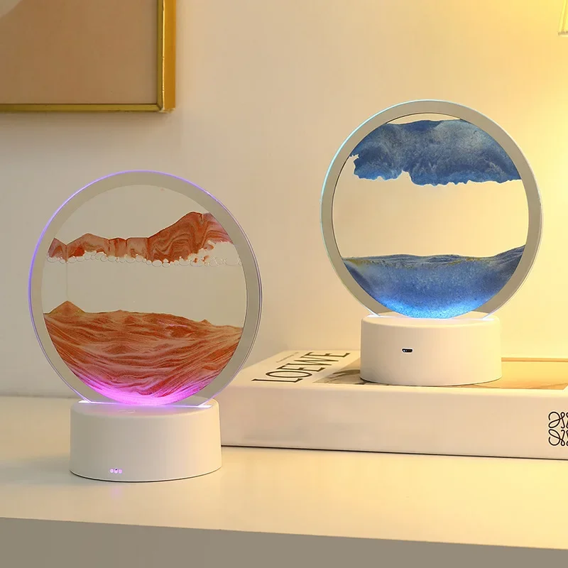 

LED Modern Creative Quicksand Painting Luminous 3D Desktop Three-dimensional Decompression Hourglass Painting LivingRoom lamp