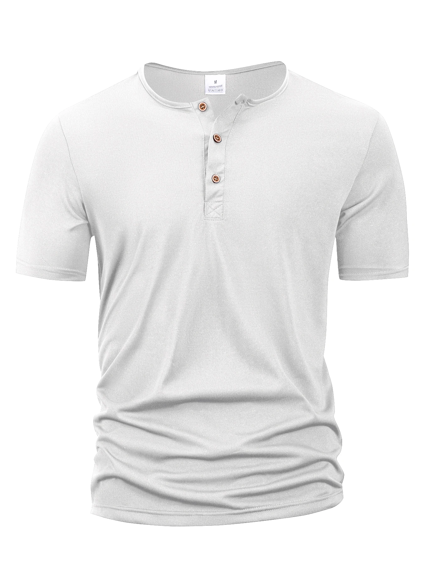 Summer Men Henley Collar T-shirts Button Slim Casual Male Solid Color Short Sleeve Men Sports T-shirt Polo shirt Tops 3