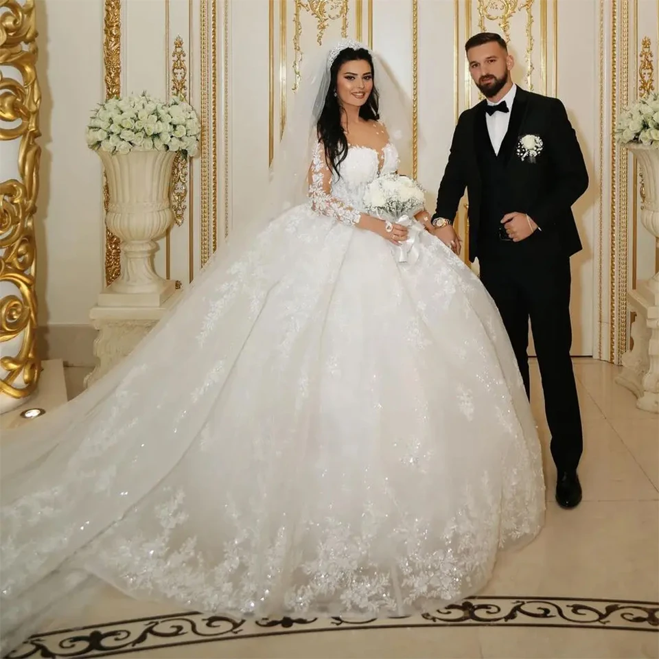 Maßgeschneiderte Luxus-Prinzessinnen-Ballkleider Hochzeitskleider 2026 Dubai Glitzer Pailletten Spitzenapplikationen Brautkleider Vestidos De Novia – Detail 3