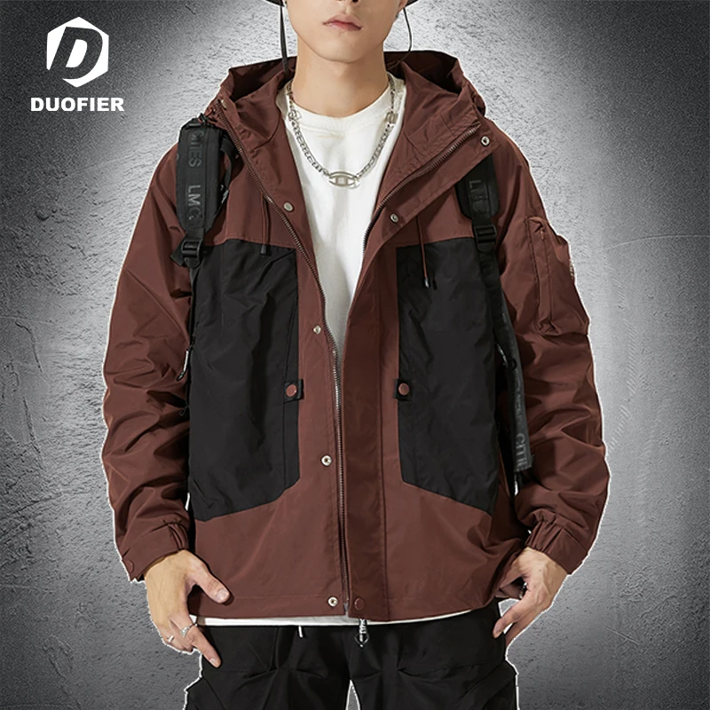 

Men's Outdoor Sports Thin Hooded Jackets Camping Climbing Stand-up Collar Windproof Coats Solid Color Big Pocket Fashion Jacket