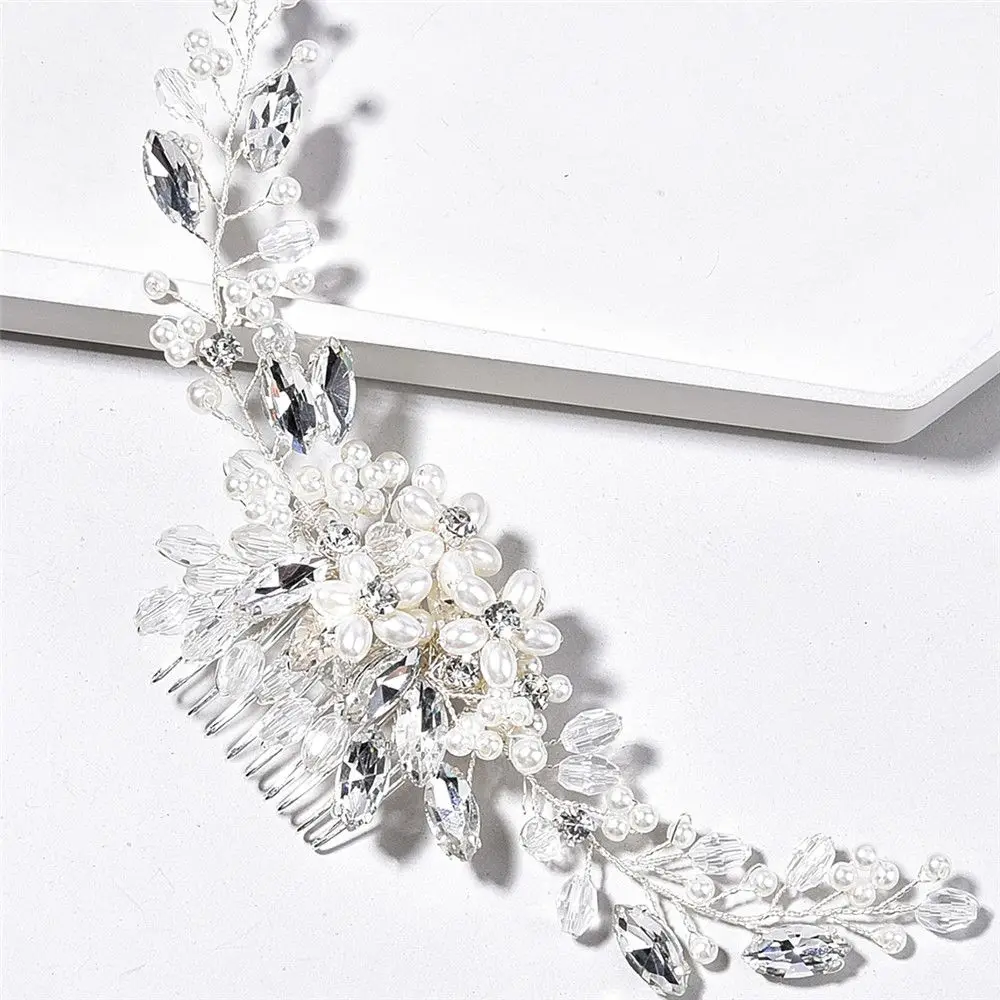 Crystal Wedding Bridal Hair Jewelry For Party Women Handmade Tiara Headpiece Pearls Crystal Hair Combs Hairbands Accessorie