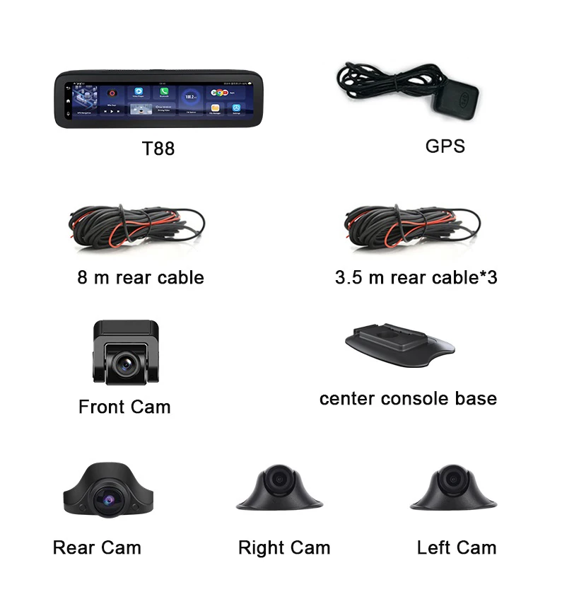 12 inch Car Camera 360&deg; Panoramic WiFi Dash Cam 4 Cameras rear mirror Video Recorder Android 4G ADAS Bluetooth GPS Navigation