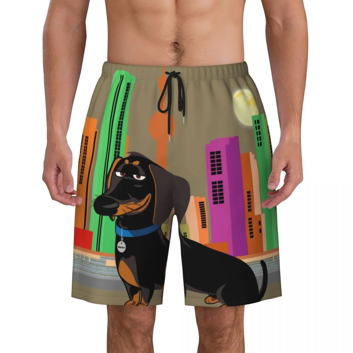 

Custom Kawaii Dachshund Dog Swim Trunks Men Quick Dry Board Shorts Puppy Pattern Bathing Suits Boardshorts