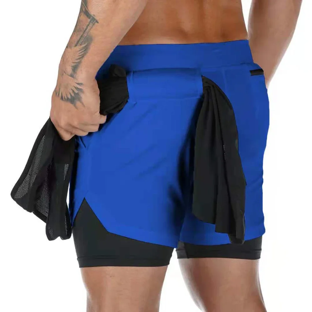 2024 New Summer Sports Shorts Men's Double-layer Quick Dry Breathable Squat Jogging Casual Pants Basketball Quarter Pants