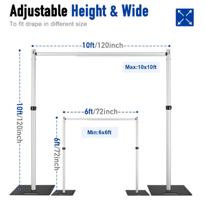 Double Crossbar Pipe and Drape Stand kit, Heavy Duty Adjustable Backdrop Stand, Aluminium Flower Wall Backdrop for Event,Birthda