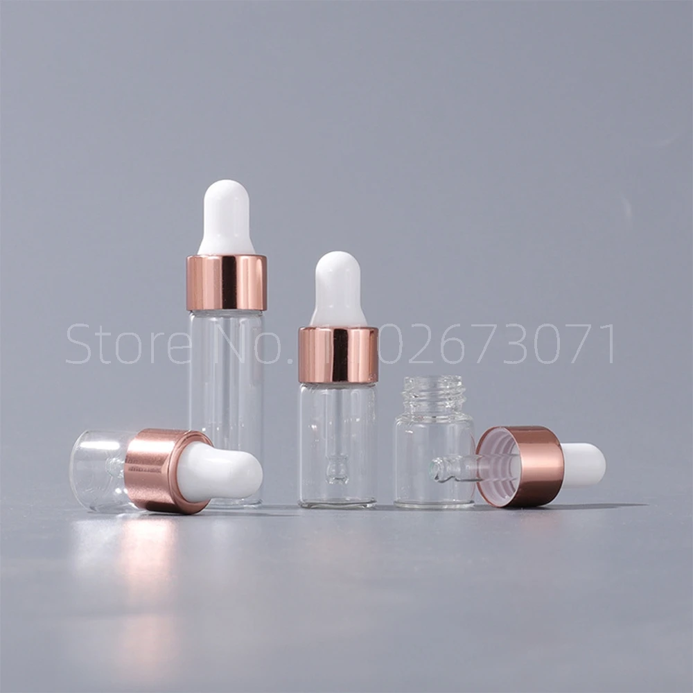 Glass Bottles Mini Glass Bottles Mini Perfume Bottles Aromatherapy Diffuser Bottle Mini Dropper Bottles Oil Aromatherapy Bottles with Rose Gold Cap Reagent Pipettes Transparent Bottle 1ml 2ml 3m 4m 5m