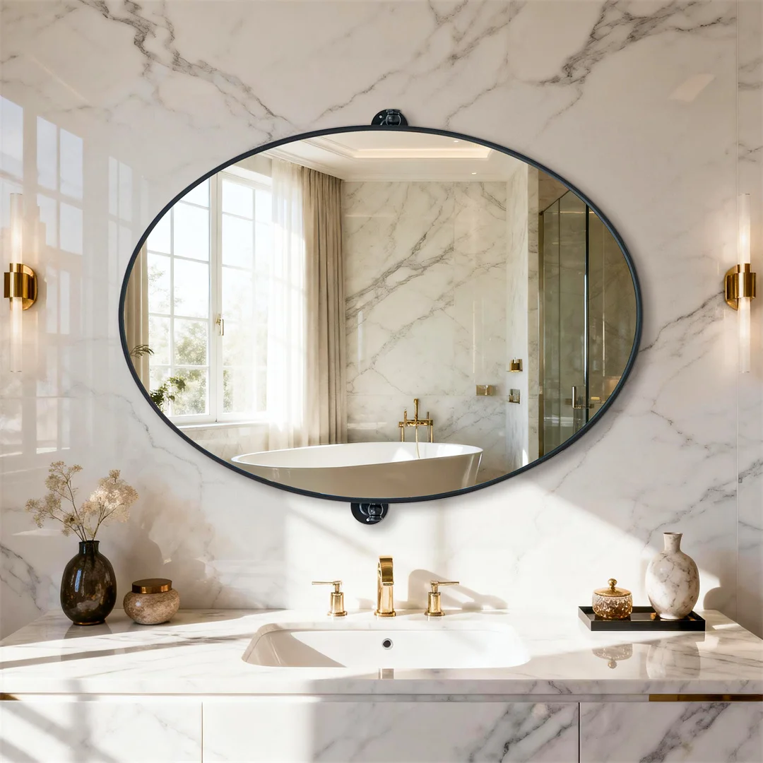 LUVODI Tilting Bathroom Mirror: 20”x28” Oval Black Pivot Mirror Wall Mounted Vanity Mrror