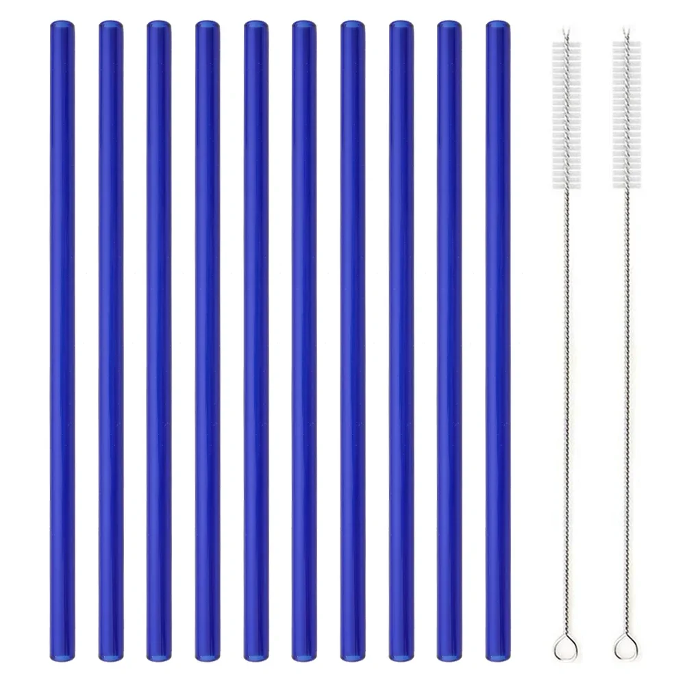 Set of 10 Reusable Glass Straws with Cleaning Brush - 8 Long