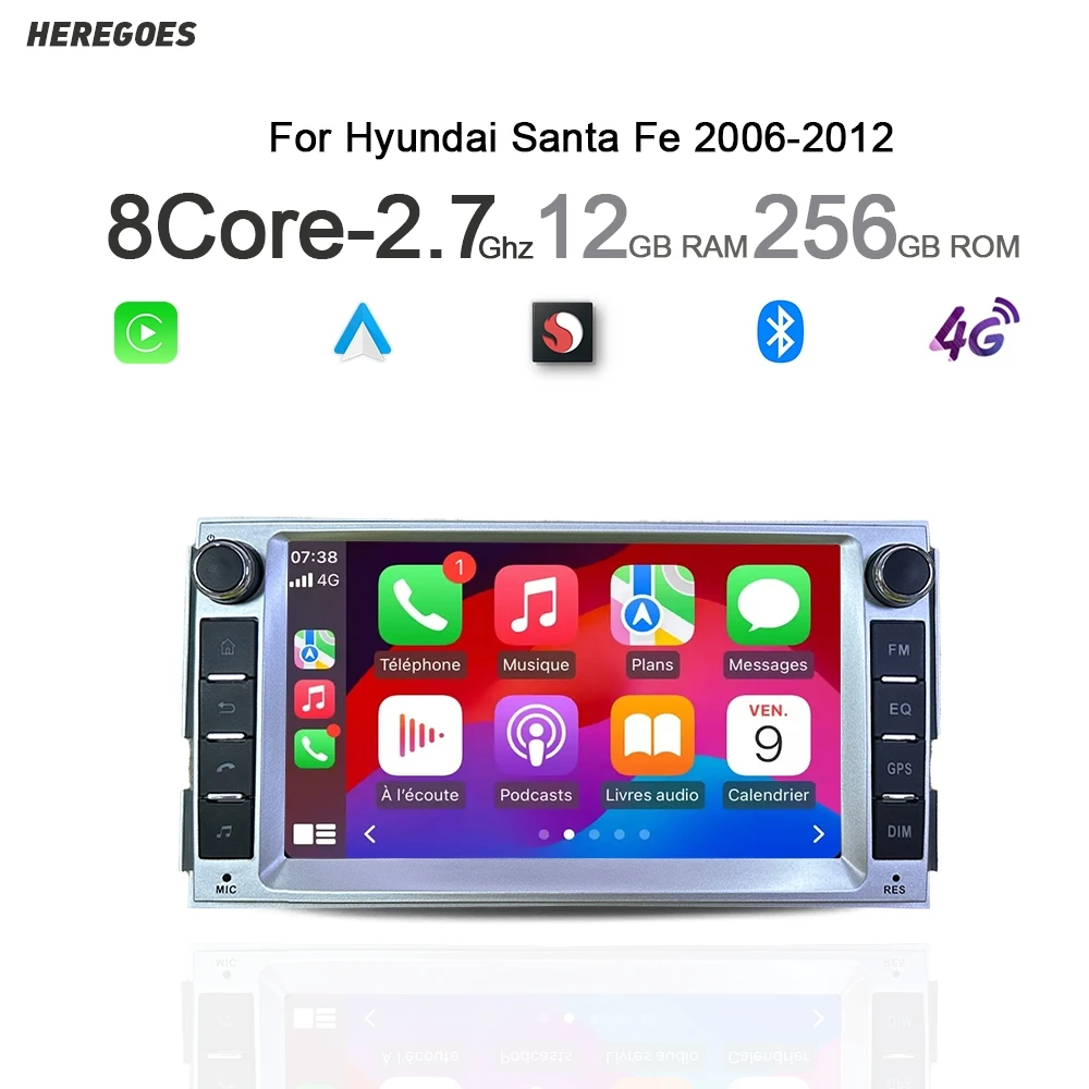 7 zoll Auto Radio Android GPS Navigation Stereo Carplay Multimedia Player 12 + 256G Wifi Bluetooth Für Hyundai Santa Fe 2 2006-2012