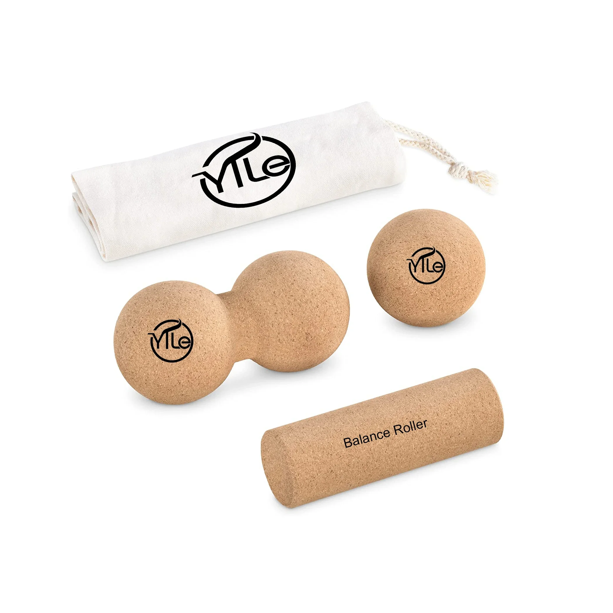High density natural eco friendly yoga cork set roller lacrosse massage ball peanut for massage