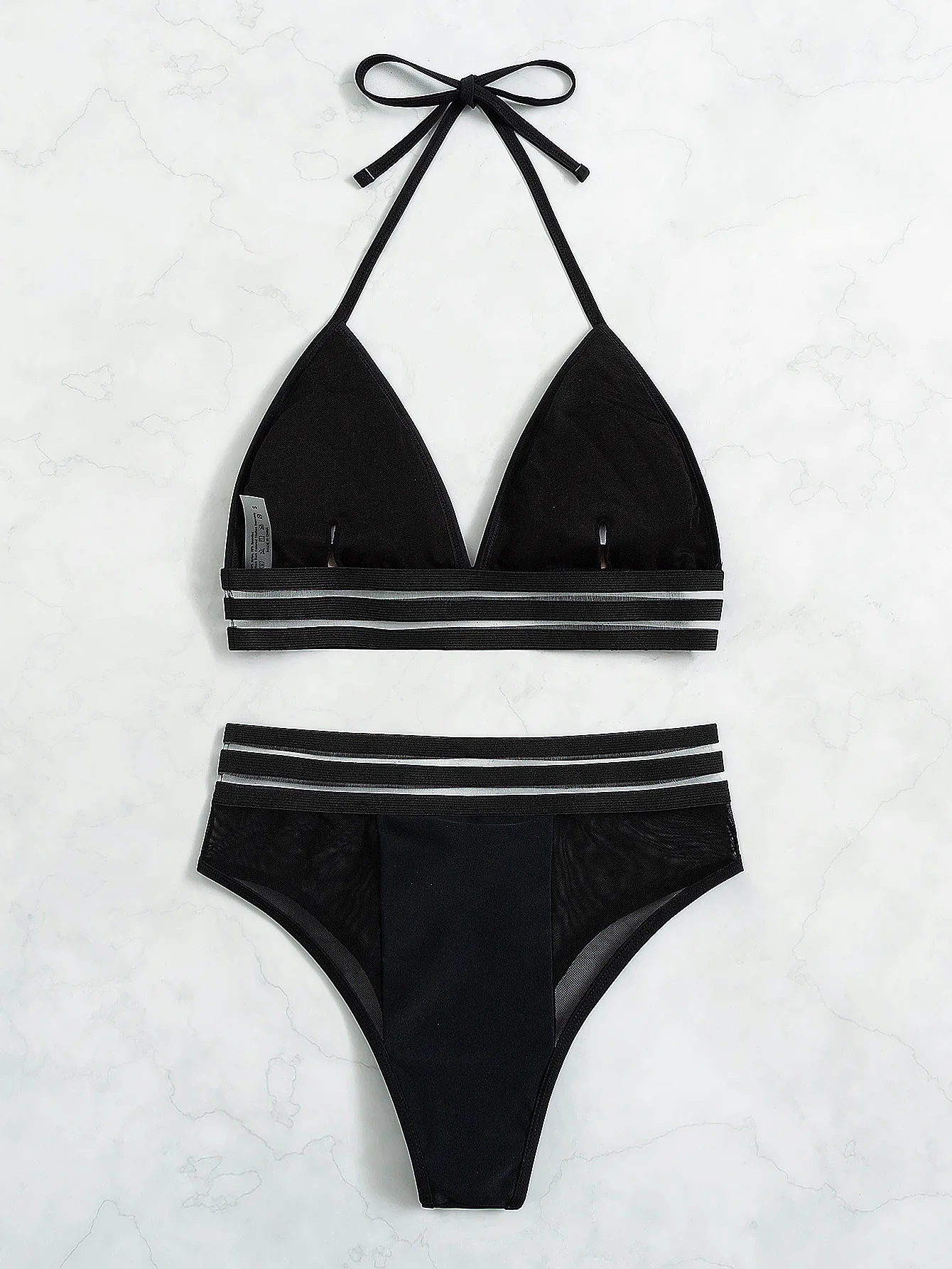 Sexy Mesh Bikini Set 2022 Women Solid Swimwear Push Up Swimsuit Halter Top Patchwork Biquini Crop Top Black Bathing Suit cute swimsuits Bikini Sets