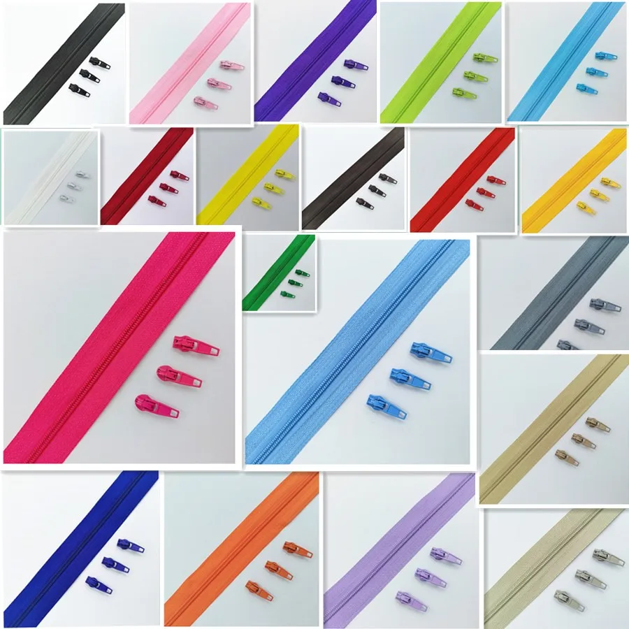 3# 2 Meters 20 Colors Nylon Coil Zippers with 4 pcs Auto lock Zipper Slider - Supplies for Tailor Sewing Crafts | Дом и сад