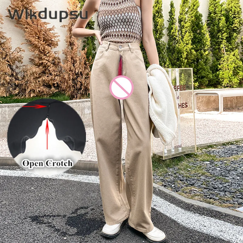 

Джинсы женские Мешковатые винтажные с высокой талией, модная уличная одежда в Корейском стиле, невидимые брюки из денима с молнией и открытой промежностью