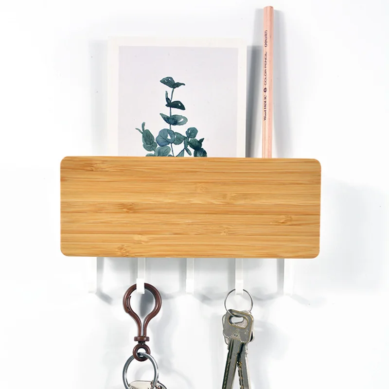 Wall Hanging Bamboo Key Hanger Holder Wall Organizer Rectangle Key Rack Hooks Coat Hooks Home Decoration Coat Hanger