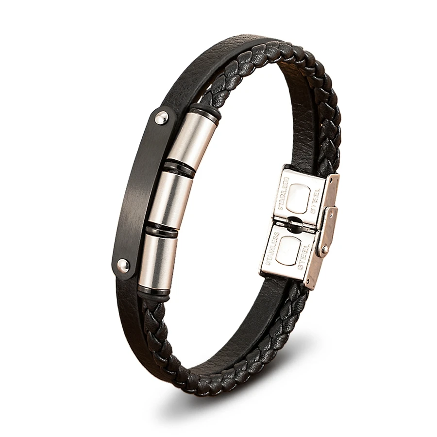 XQNI Neue Minimalistischen Männer Seil Armband Doppel Schicht Leder Armband Homme Edelstahl Zubehör Freund Schmuck Geschenk – Detail 11