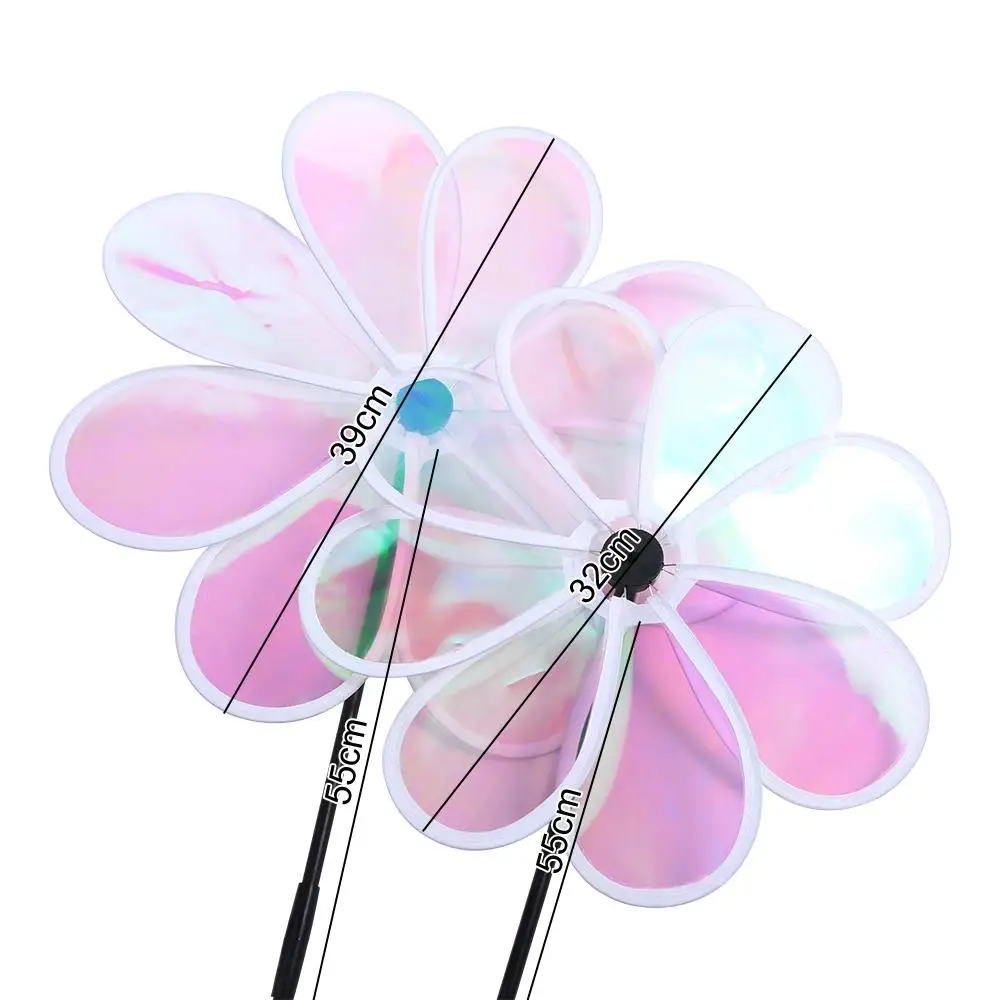 Windmill Toys Cute Multifunctional Kindergarten Eight Leaf Windmill Transparent Flower Color Film Windmill Toys Bird Repelling