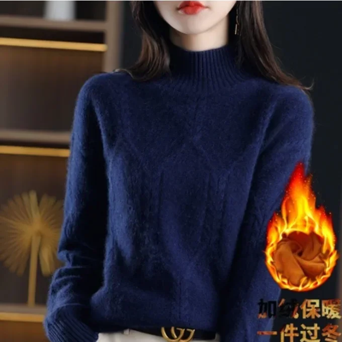 

Wool Sweater Women Half-Neck Pullover Loose Knit Bottoming Shirt Autumn Winter Long Sleeves Soft Cashmere Sweater Korean Tops