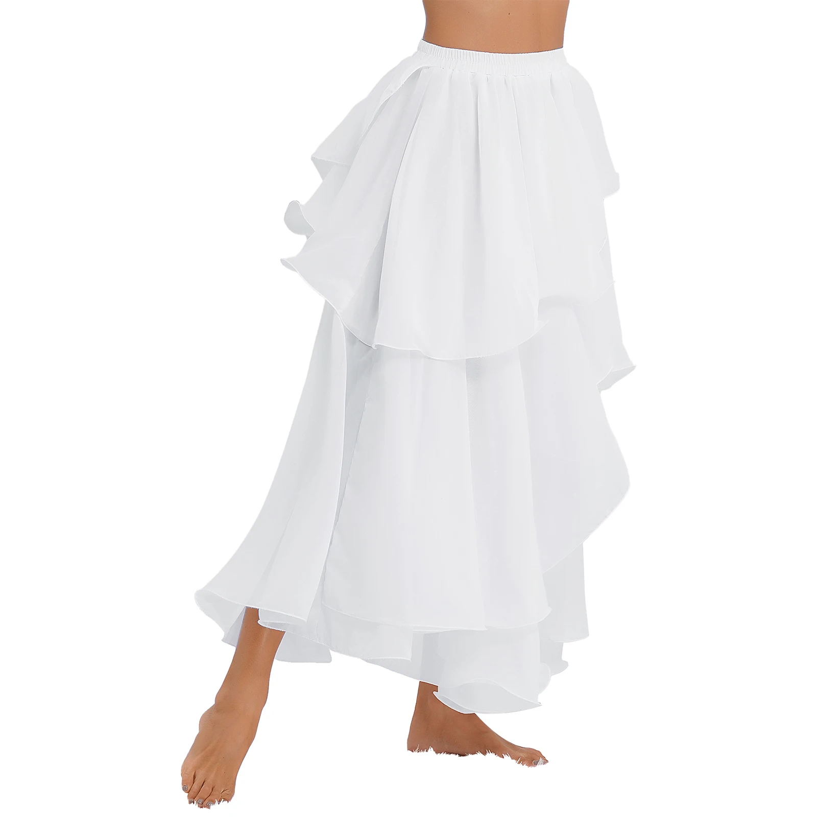 

Womens Belly Dancing Costume High Waist Modern Belly Dance Performance Skirt Flowy Elastic Waistband Chiffon Ruffle Skirts