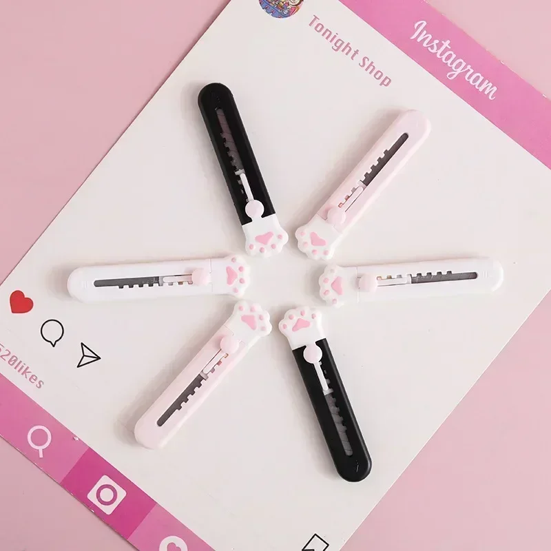 2pcs Kawaii Mini Pocket Cat Paw Art Utility Knife Express Box Knife Paper Cutter Craft Wrapping Refillable Blade Stationery utility knife,paper cutter,unboxing knife,pocket folding knife