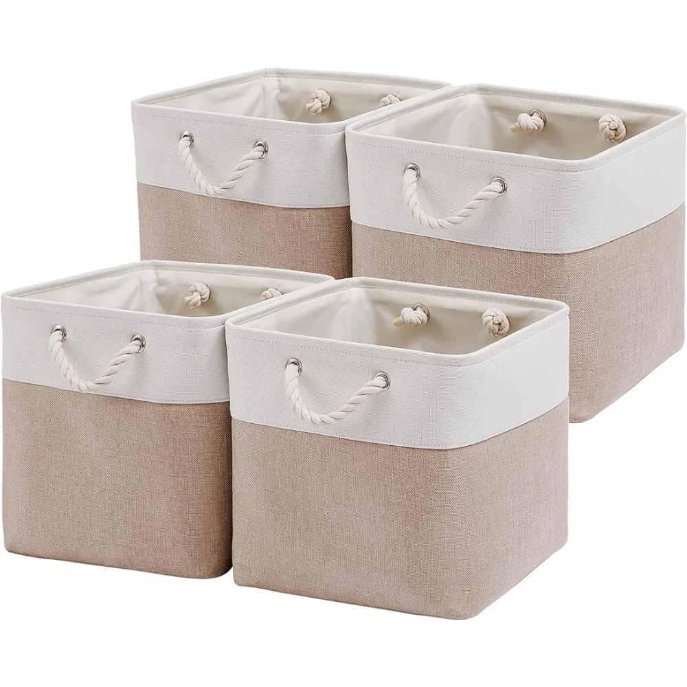 

MidmmVick 13 x 13 Inch Cube Storage Bins, 4 Pack Large Collapsible Fabric Storage Bin Ropes, Storage Cubes Home, Office,Closet