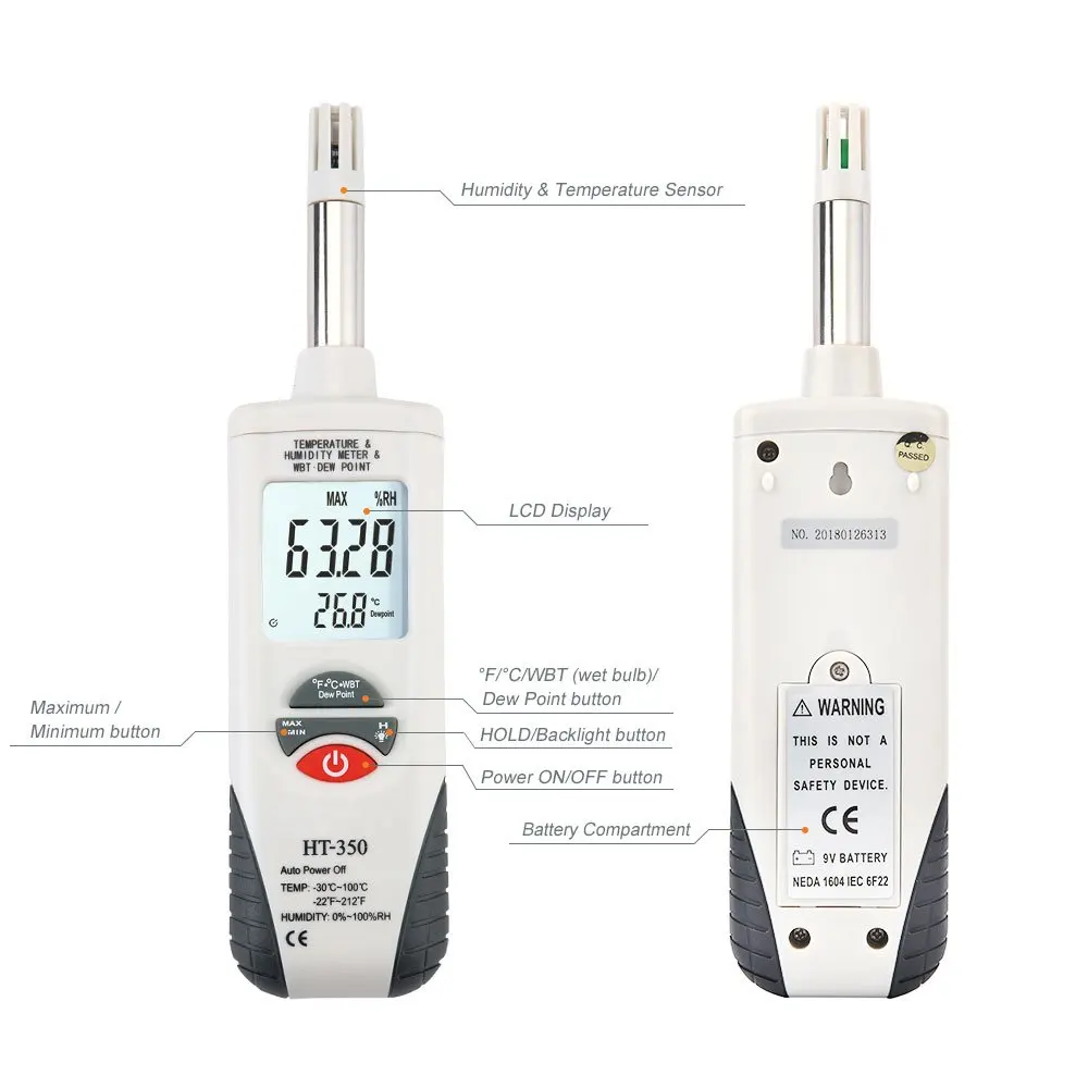 Handheld Digital Humidity Temperature Meter with Dew Point and Wet Bulb Temperat