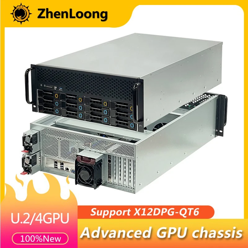 

ZhenLoong U.2 NVMe 4GPU 4U Server Rack Case 11 Slot PCI 12 Bay HDD Hot Swap Chassis Support Supermirco X12DPG-QT6 CRPS Power