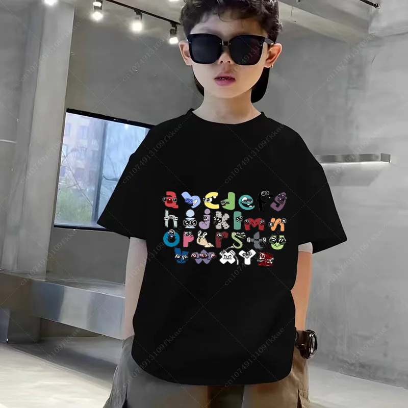 Nowa 2024 moda letnia dla dzieci alfabet koszulka Harajuku chłopców T Shirt dziewczęcy nadruk koszulki z motywem kreskówki ubrania dla dzieci