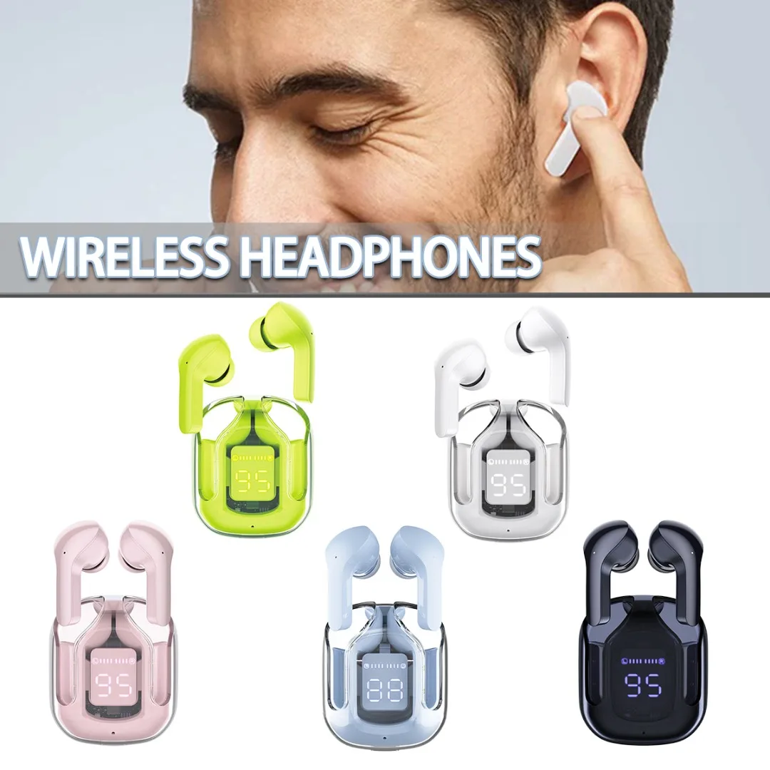 

Bluetooth-compatible Headphones Small Crystal Transparent Touch Control Earbuds Noise Canceling TWS Earphone