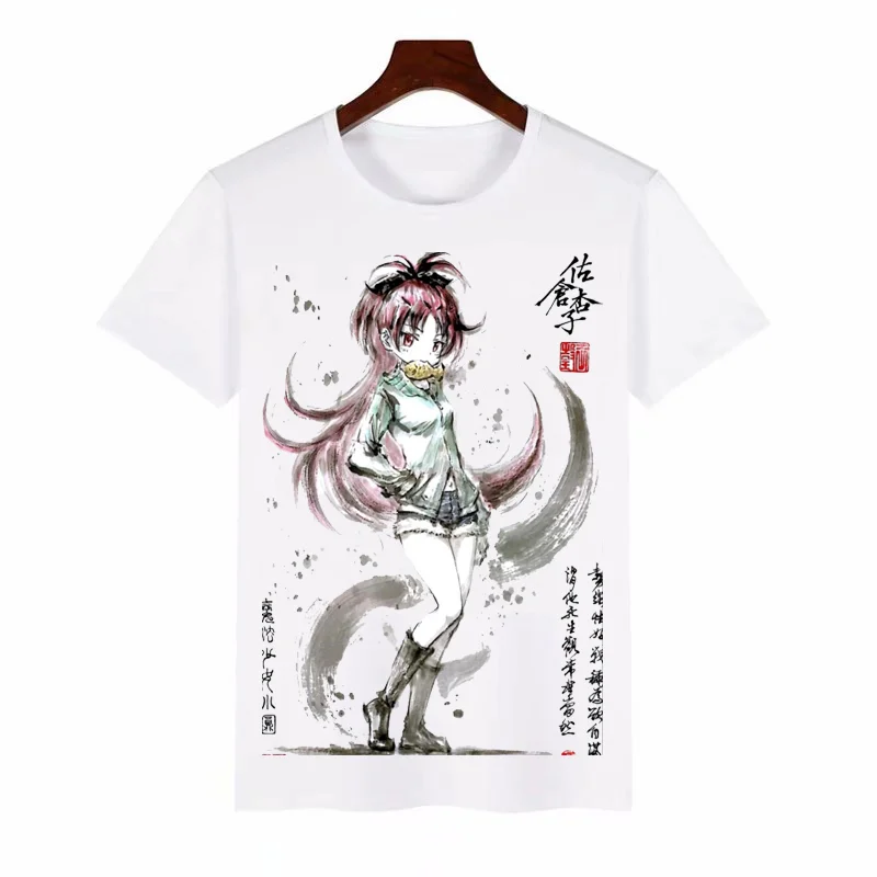 

Футболка с рисунком аниме Puella Magi Madoka Magica, мужская и женская футболка с коротким рукавом, белые топы с коротким рукавом, футболка