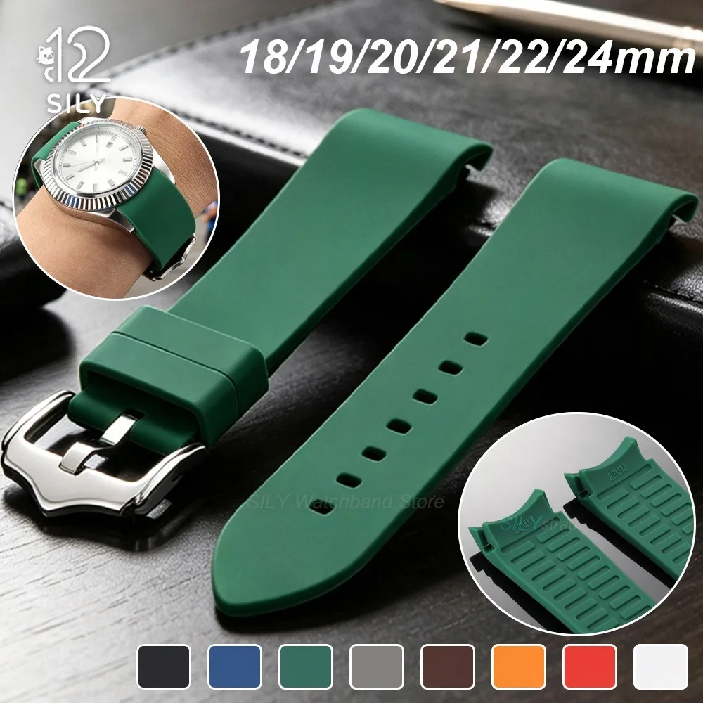 Curved End Silicone Sport Watch Band - Soft, Waterproof Replacement Wrist Strap